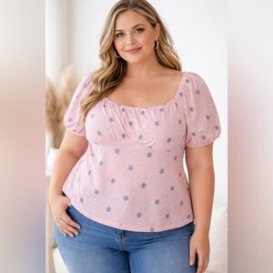 Torrid Vintage Slub Jersey Pink Floral Top – Size 1 (14/16)